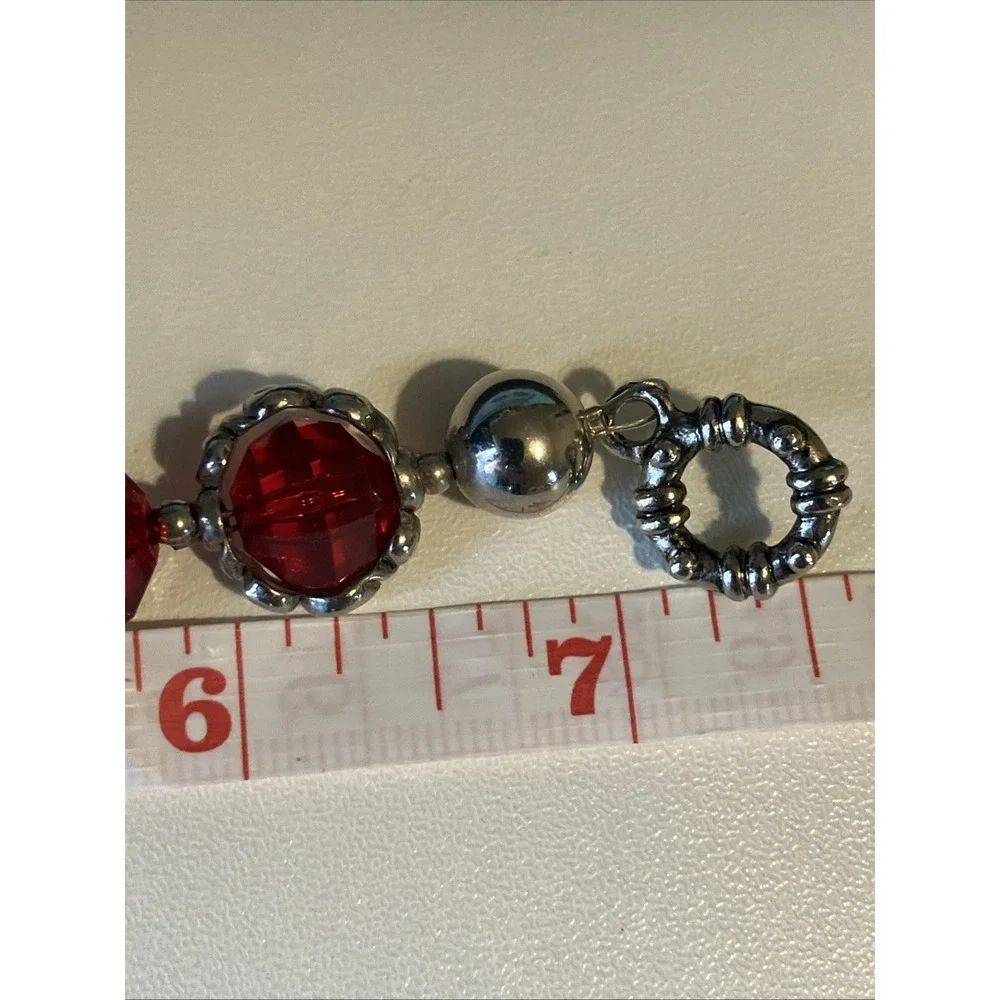 Ornate Ruby Red Glass Beaded Bracelet Enamel Silver Tone Royal Romantic Castle